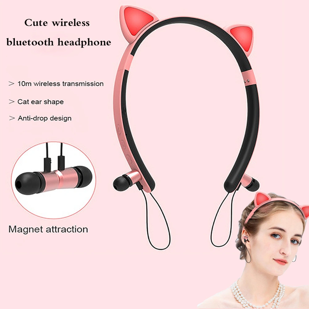 LED Glowing True Wireless Bluetooth Headphones Auriculares Cartoon Girl Headband Cat Ear Headset With Microphone For All Phones