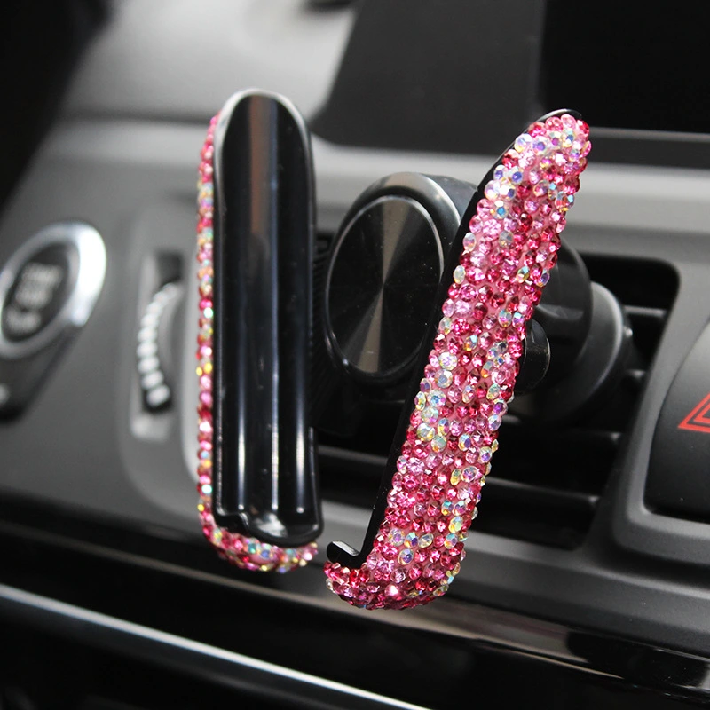 Mobile Phone Car Holder With Diamond-Encrusted Car Navigation Frame Air Outlet Snap Type