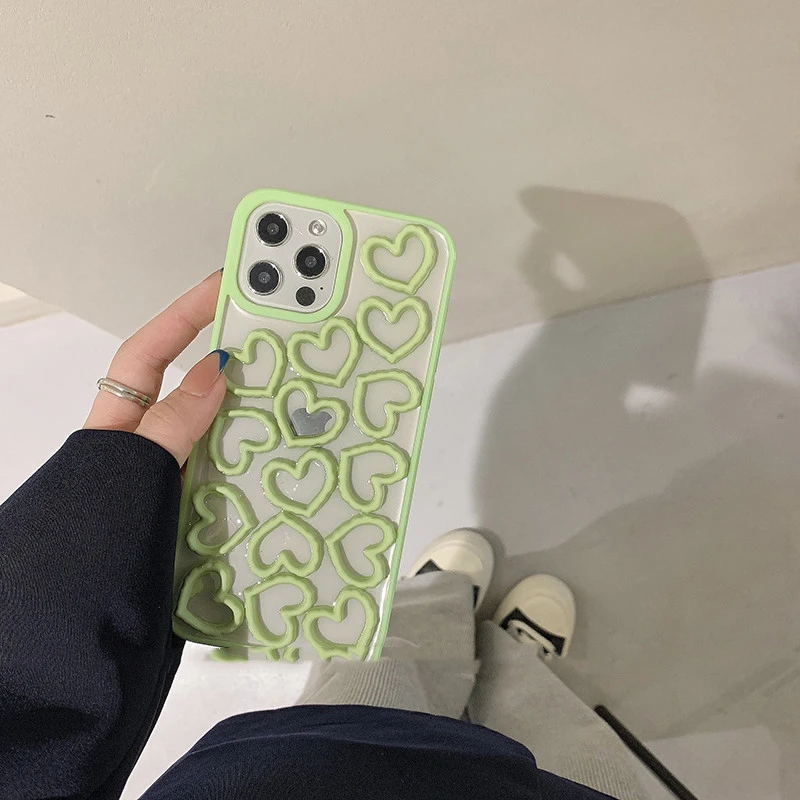 Matcha Green Three-Dimensional Love Phone Case New Silicone