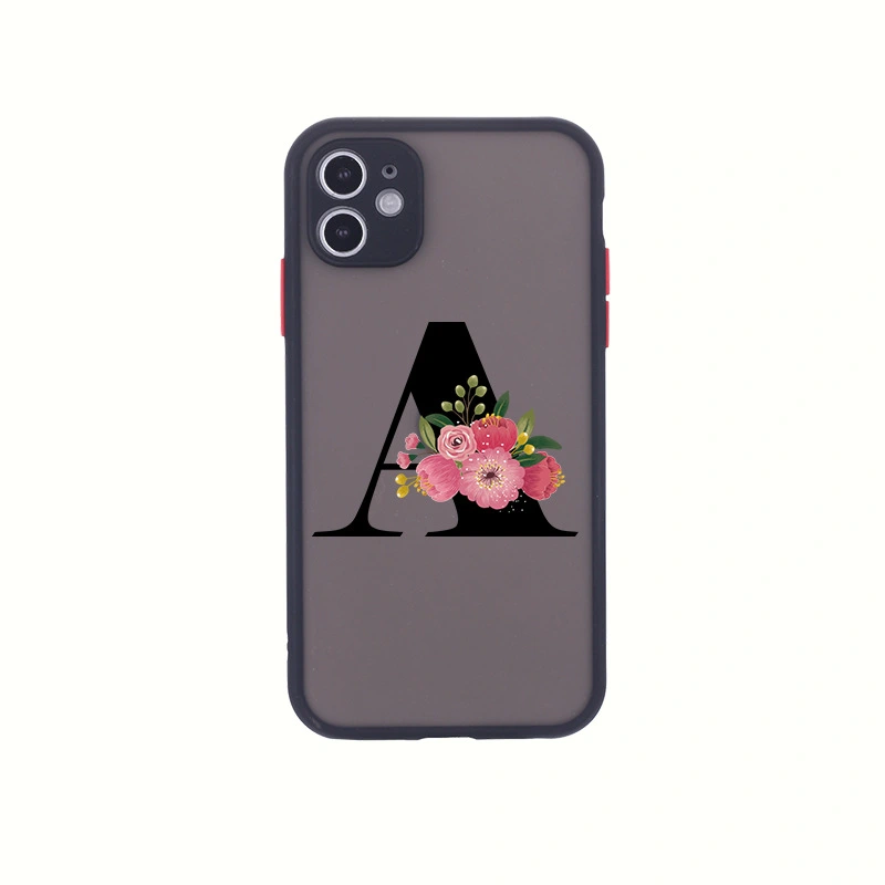 Compatible with Apple, Compatible with Apple , Flower Letters For IPhone 12 XR Black Custom Mobile Phone Case With  Skin Feel