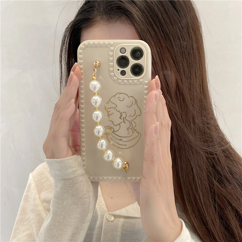 Compatible with Apple , Big Pearl Girl Chain For 12pro Max Mobile Phone Case