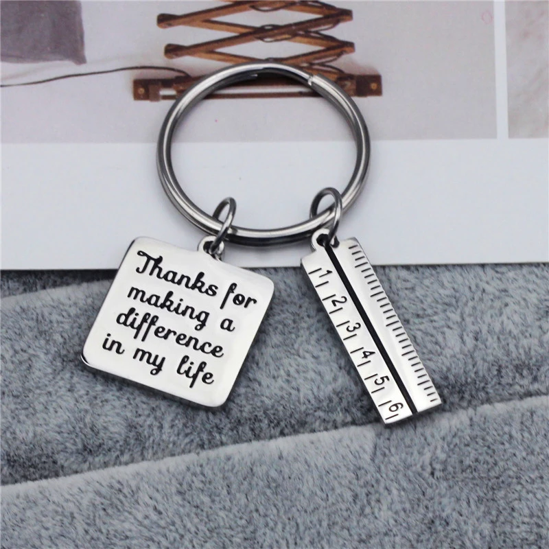 Stainless Steel Ruler Square Brand Waist Keychain Men's And Women's Pendant Jewelry