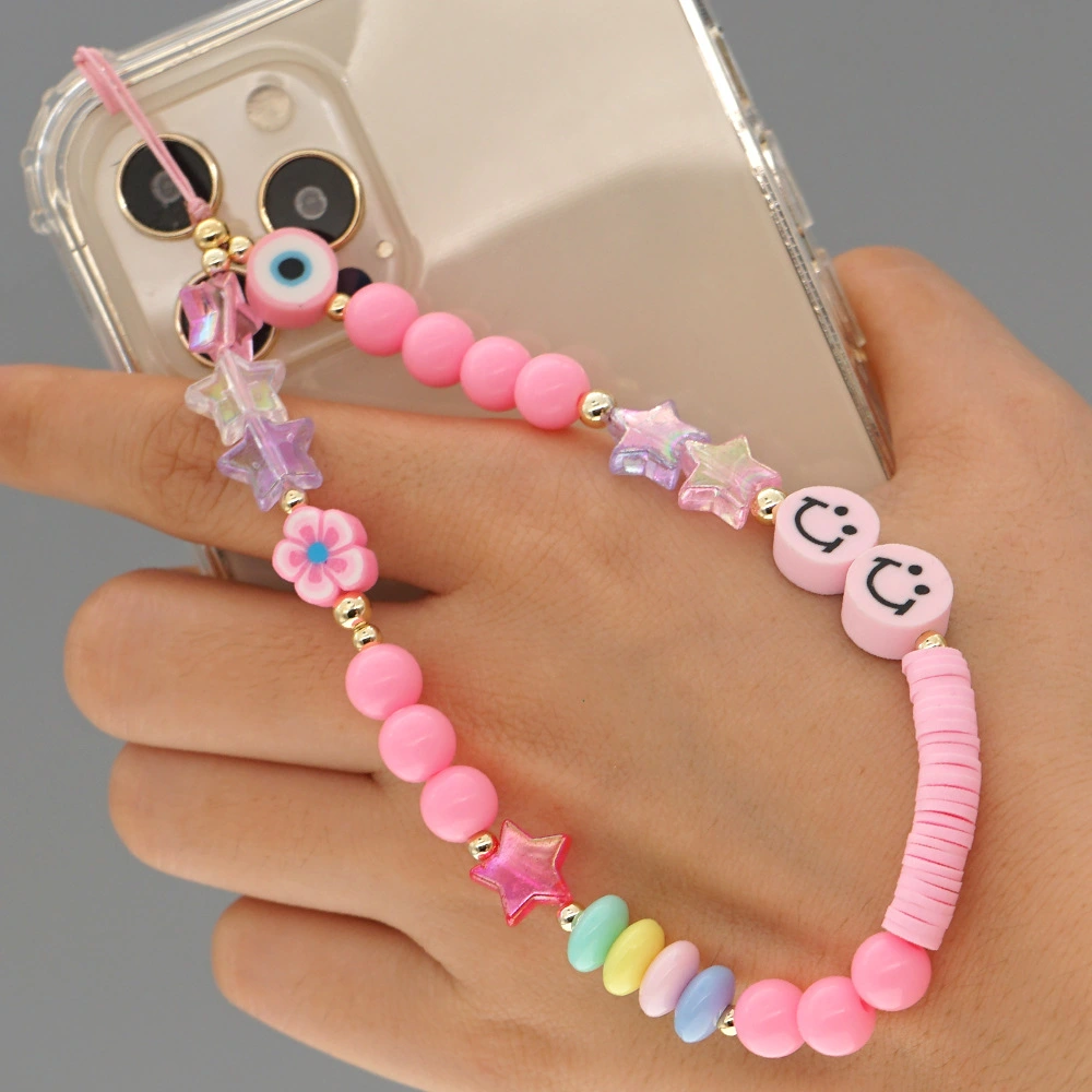 Soft Pottery Mobile Phone Rope Hanging Jewelry Five-pointed Star Beaded Mobile Phone Chain Female