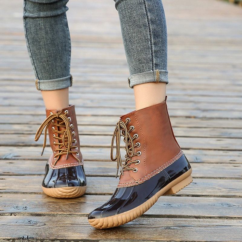 Chunky Heel Leopard Print Low-heel Fashion Color Matching Martin Boots