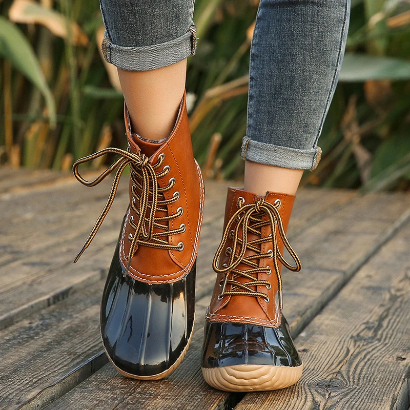 Chunky Heel Leopard Print Low-heel Fashion Color Matching Martin Boots