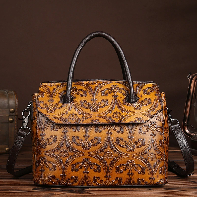 The New First Layer Cowhide Fashion Hand-polished Color Women's Retro Handbag