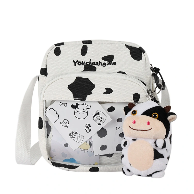 Cute And Funny Cow Card Transparent Canvas Small Satchel