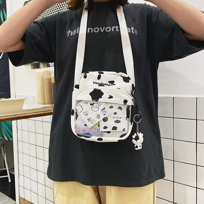 Cute And Funny Cow Card Transparent Canvas Small Satchel
