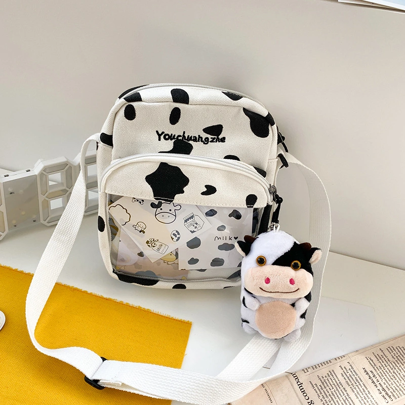 Cute And Funny Cow Card Transparent Canvas Small Satchel