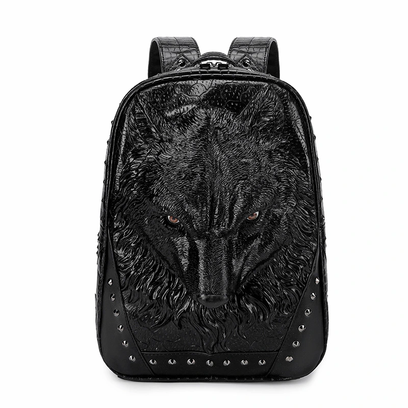 Wolf Head Punk Backpack 3D Embossed Shoulder Bag