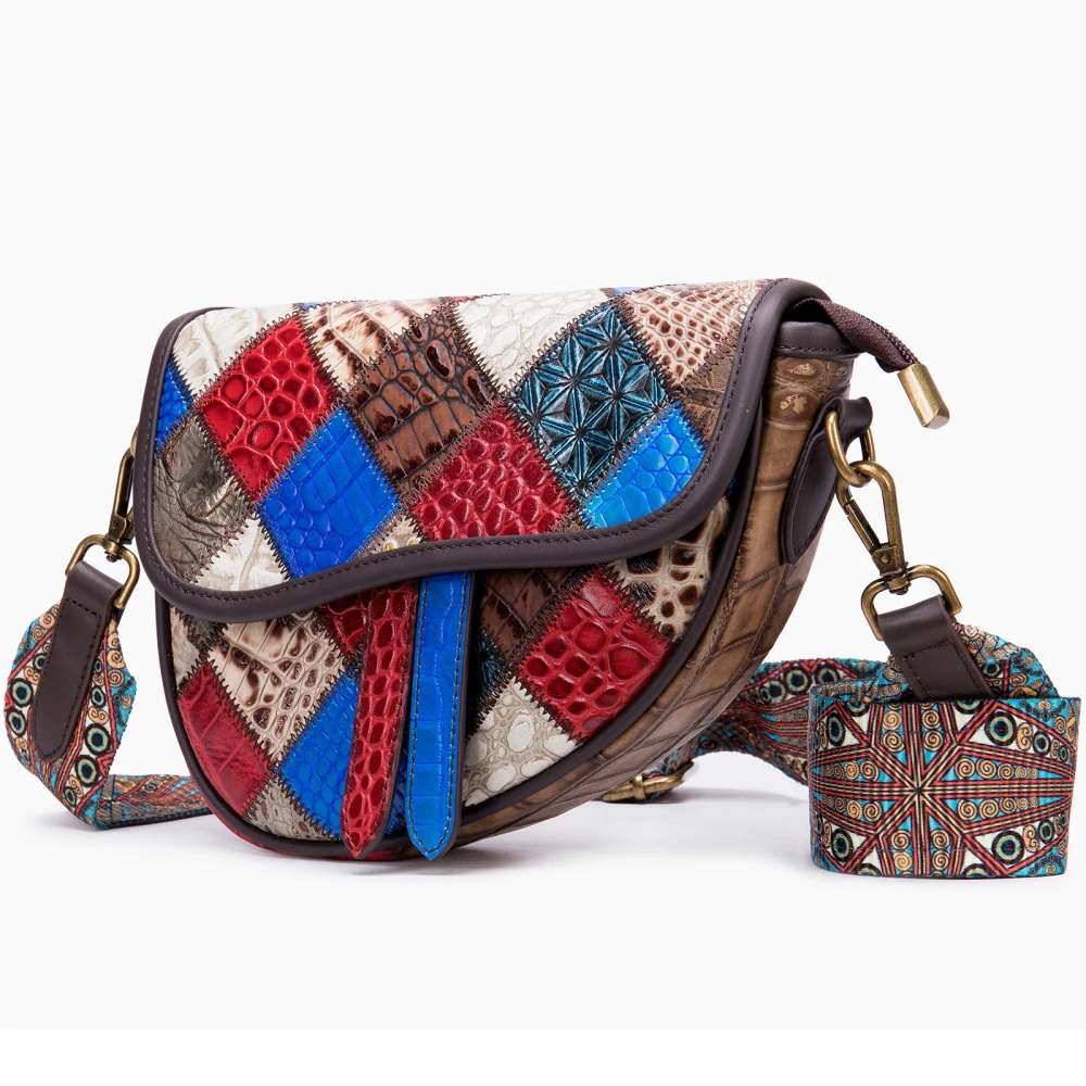 Women's Leather Shoulder Bag Ethnic Style Rhombus Diagonally Across The Toe-layer Cowhide Saddle Bag Wholesale