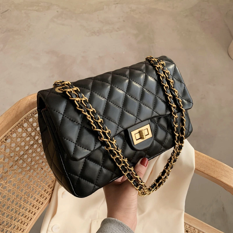 New Luxury Diamond Lattice Shoulder Women Bag Elegant Black