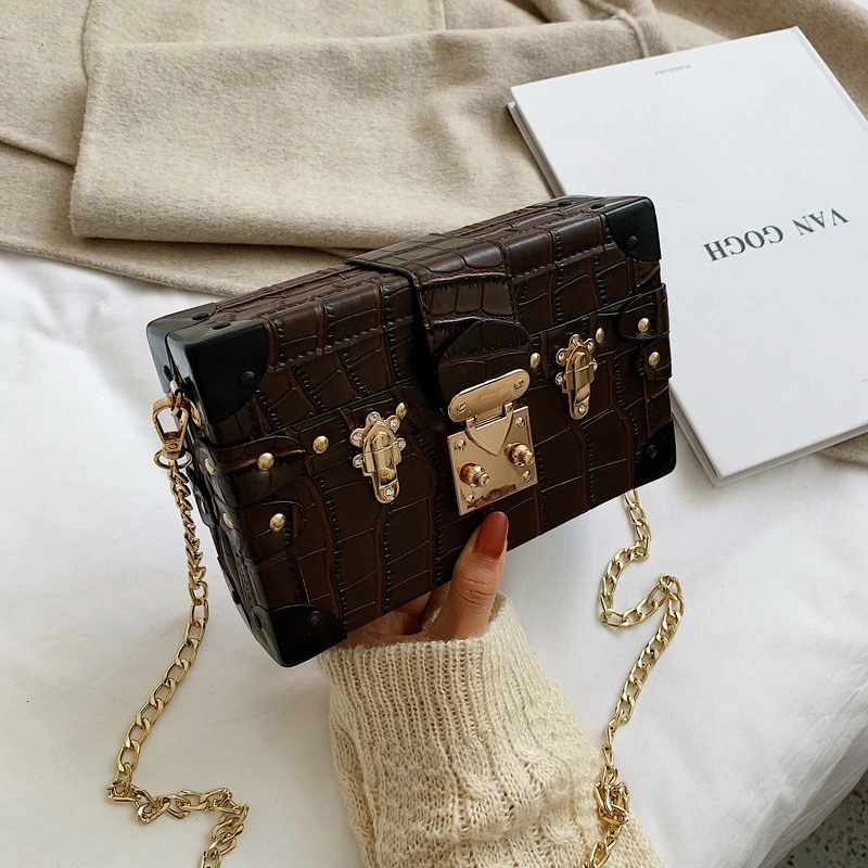 All-match Trend Personality Pattern Thin Chain Diagonal Temperament Retro Box Bag