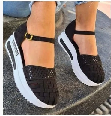Spring And Summer New European And American Large Size Shoes Thick-soled Hollow Pine