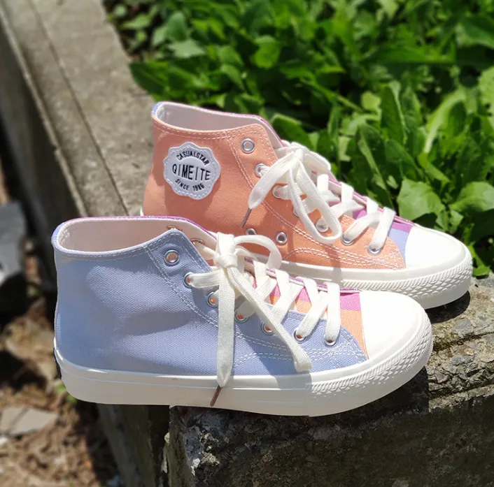 High-top Hand-painted Canvas Shoes Women's Color Matching Japanese Girls Sneakers