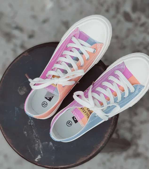 High-top Hand-painted Canvas Shoes Women's Color Matching Japanese Girls Sneakers