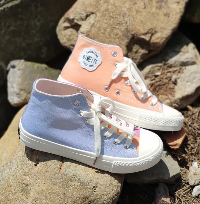 High-top Hand-painted Canvas Shoes Women's Color Matching Japanese Girls Sneakers
