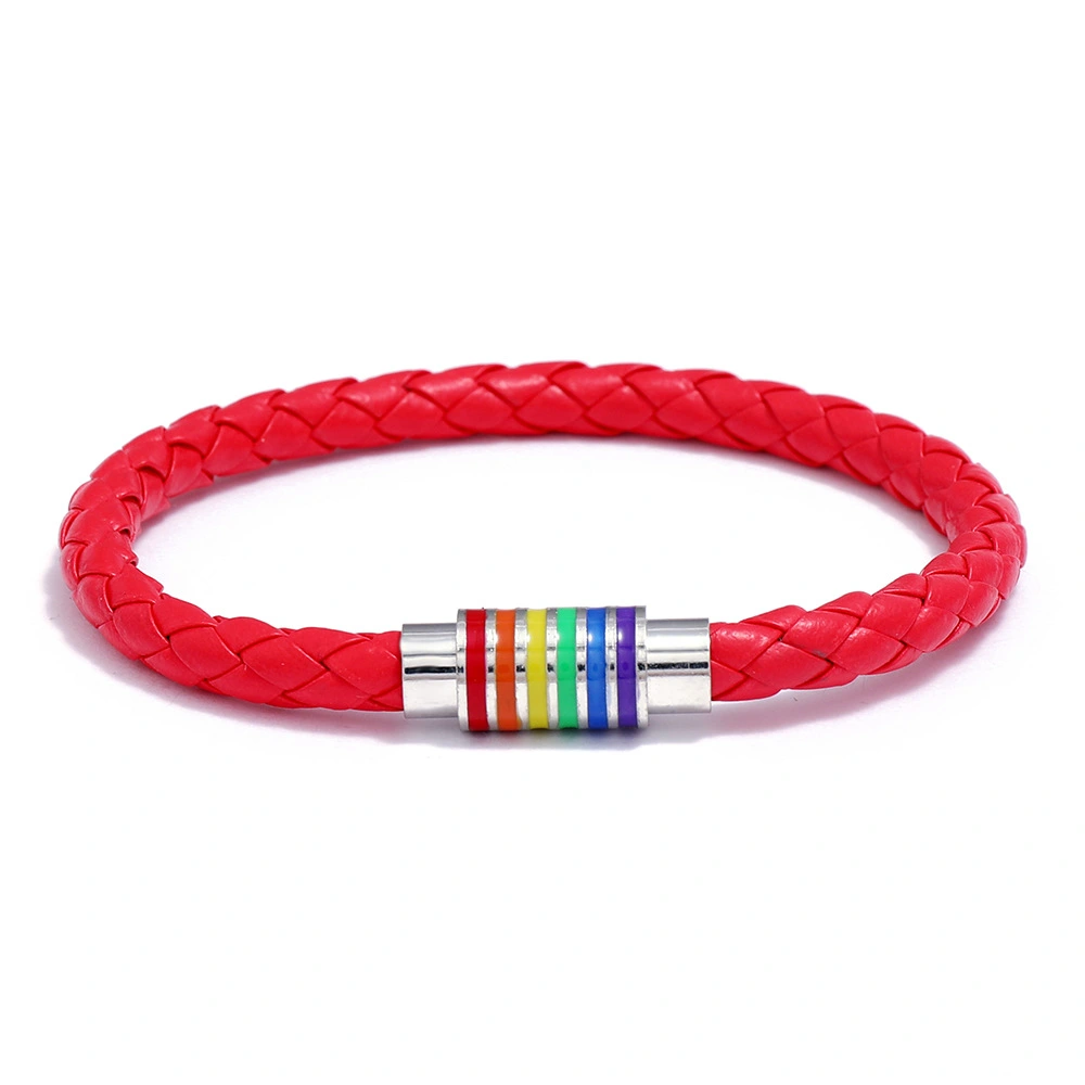 Woven Leather Bracelet Rainbow Colorful Fashion Magnetic Bracelet