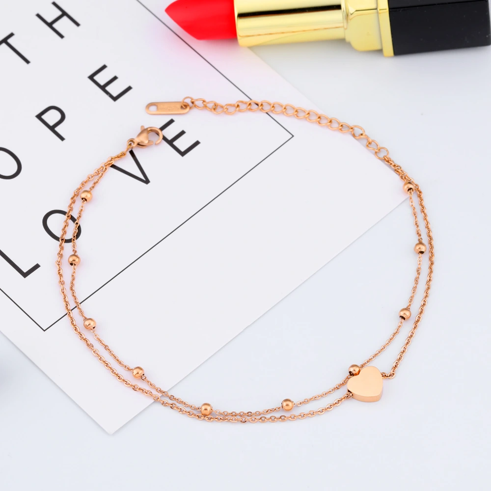 Titanium Steel Girls Bracelet And Anklet Dual-Purpose Rose Gold-Plated Double-Layer Love Design Anklet