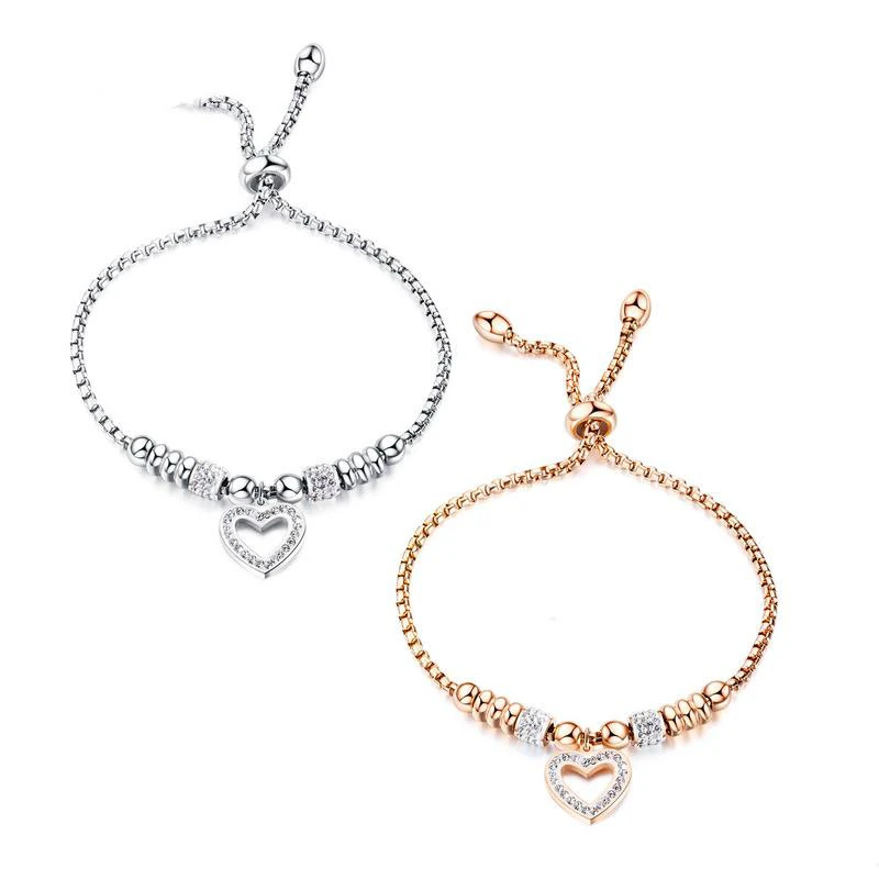 Rose Gold-plated Titanium Steel Love Heart Zircon Ladies Bracelet Small  Diamond Bracelet