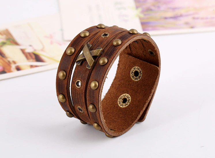 Vintage Punk Leather Bracelet Men's Rivet Leather Bracelet