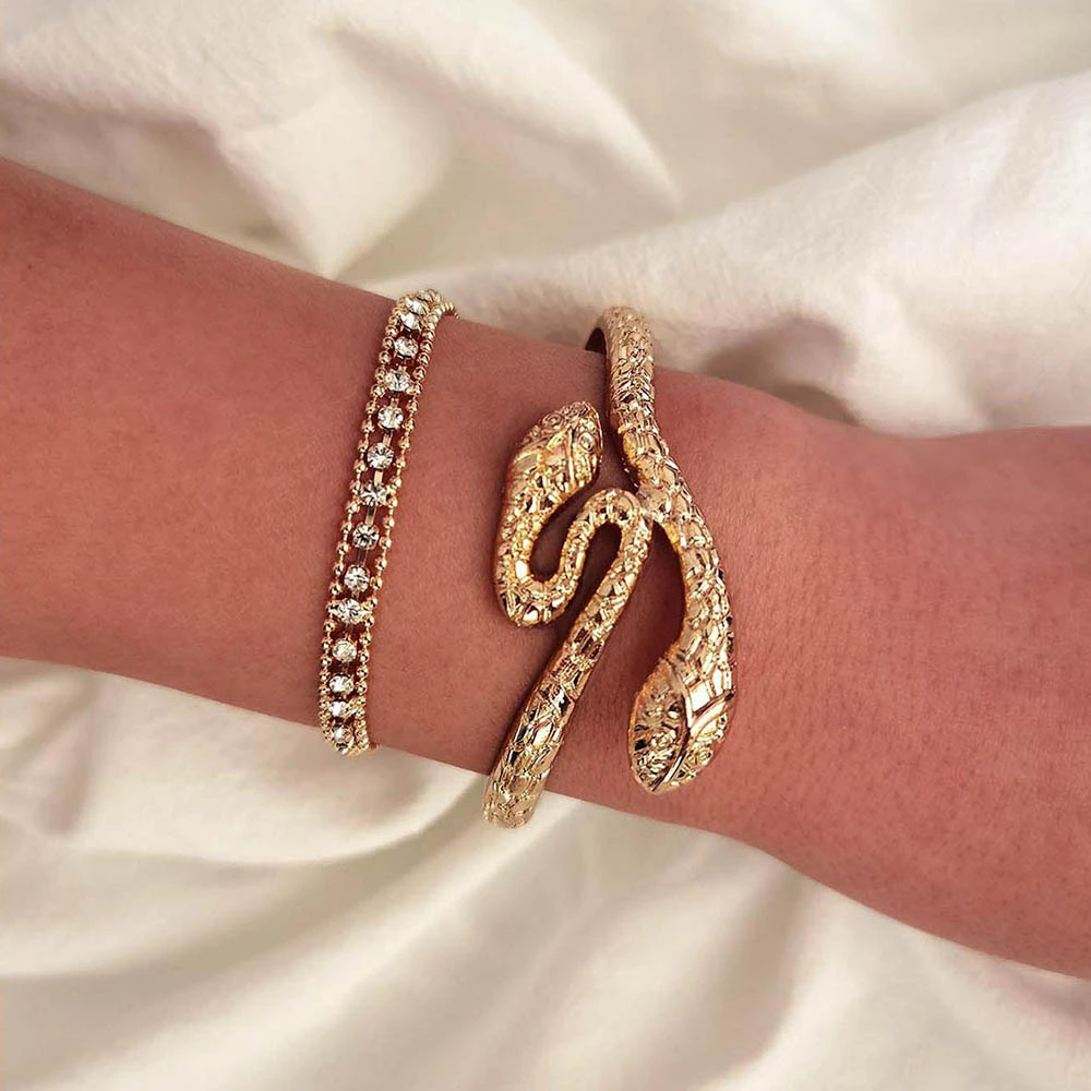 Snake-shaped Bracelet, Diamond-set Chain Bracelet Set Of 2