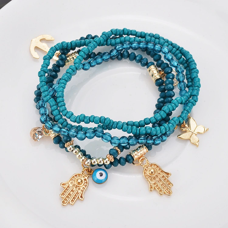 Fashion All-match Summer  Multi-layer Beaded Bracelet Palm Butterfly Buddha Heart Bracelet