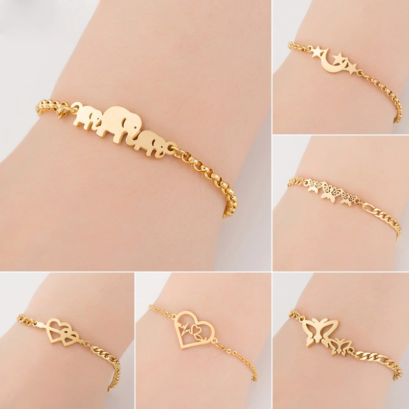 Ladies Stainless Steel Simple Elephant Moon Star Peach Heart Piercing Jewelry
