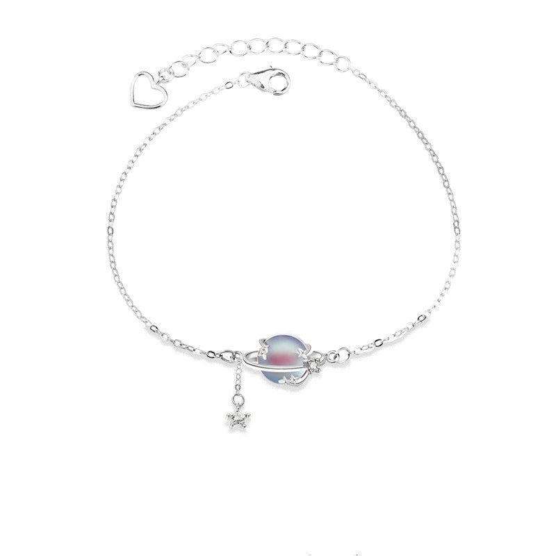S925 Sterling Silver Moonstone Planet Bracelet