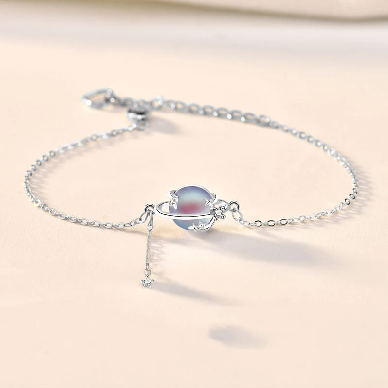 S925 Sterling Silver Moonstone Planet Bracelet