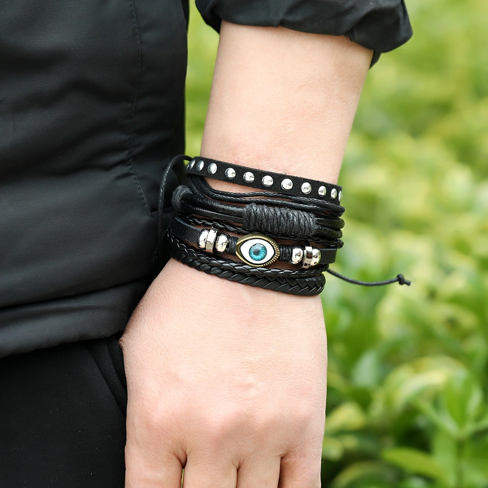 New Woven Combination Bracelet Cross-border Fashion Eyes Cowhide