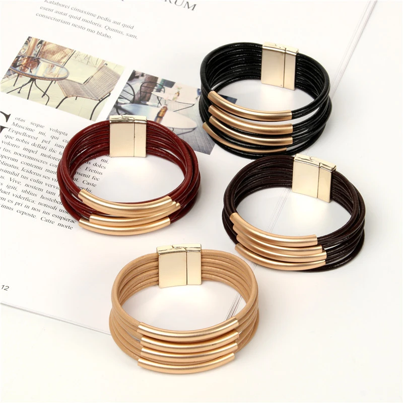 Fashion Creative Leather Copper Multilayer Bracelet