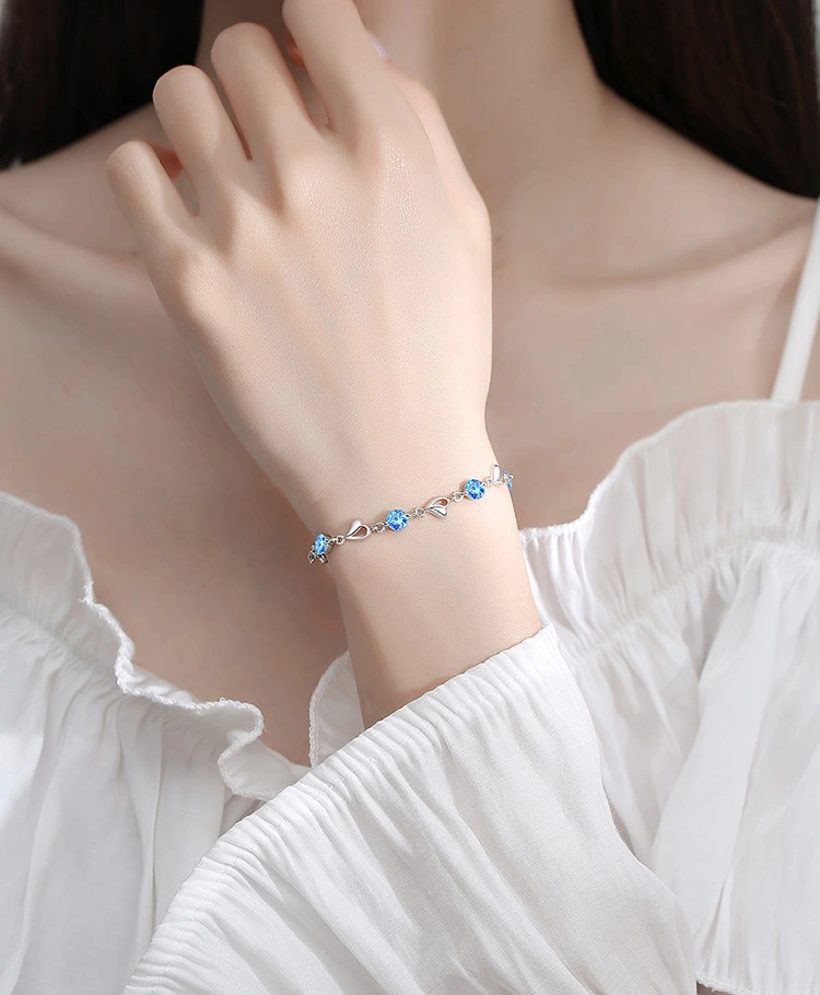 Weizhen Love Heart Bracelet Lady S999 Silver Student Simple Crystal Diamond Net Red Girlfriend Bracelet