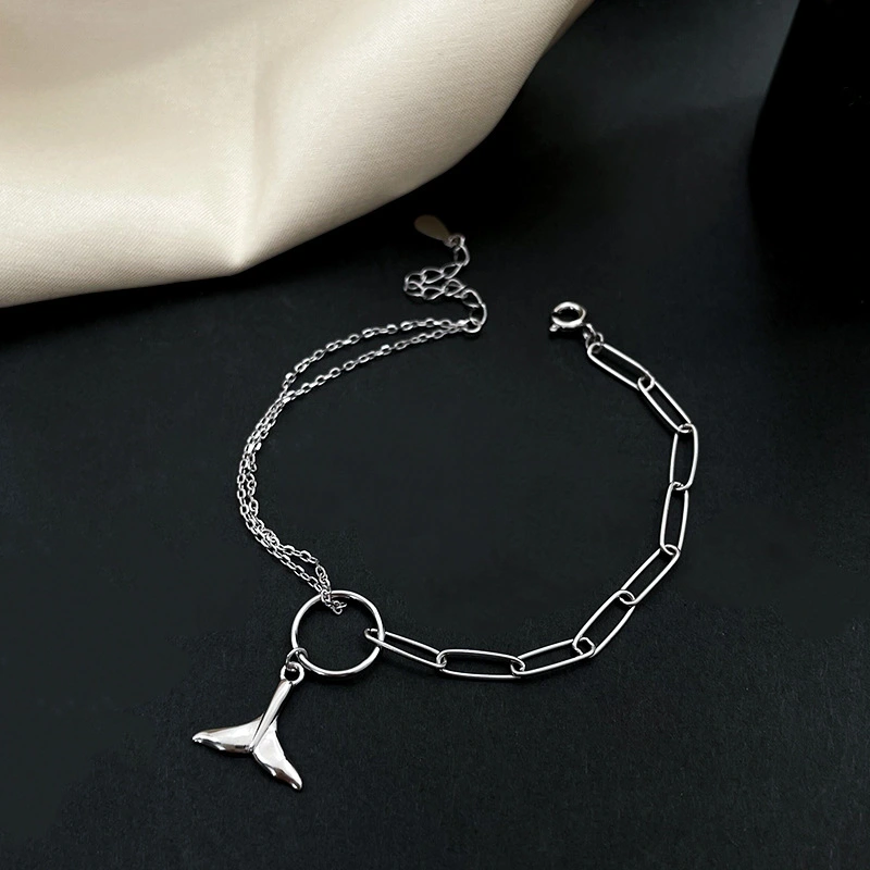 Whole Body S925 Silver Whale Tail Double-layer Bracelet Simple