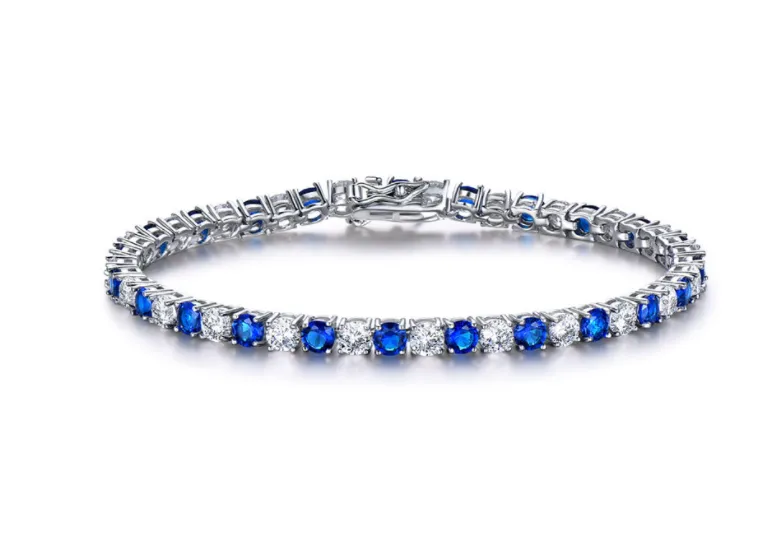 Sterling Silver With Nano Sapphire And Diamond Zircon Bracelet