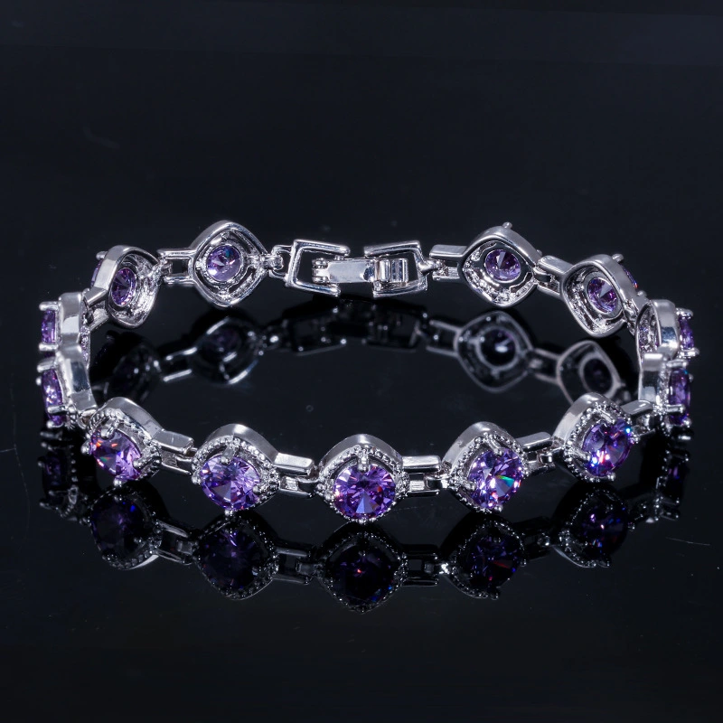 Elegant Rhinestone Chain White Gold Color Shiny Sqaure Cubic Zirconia Bracelets For Female Jewelry