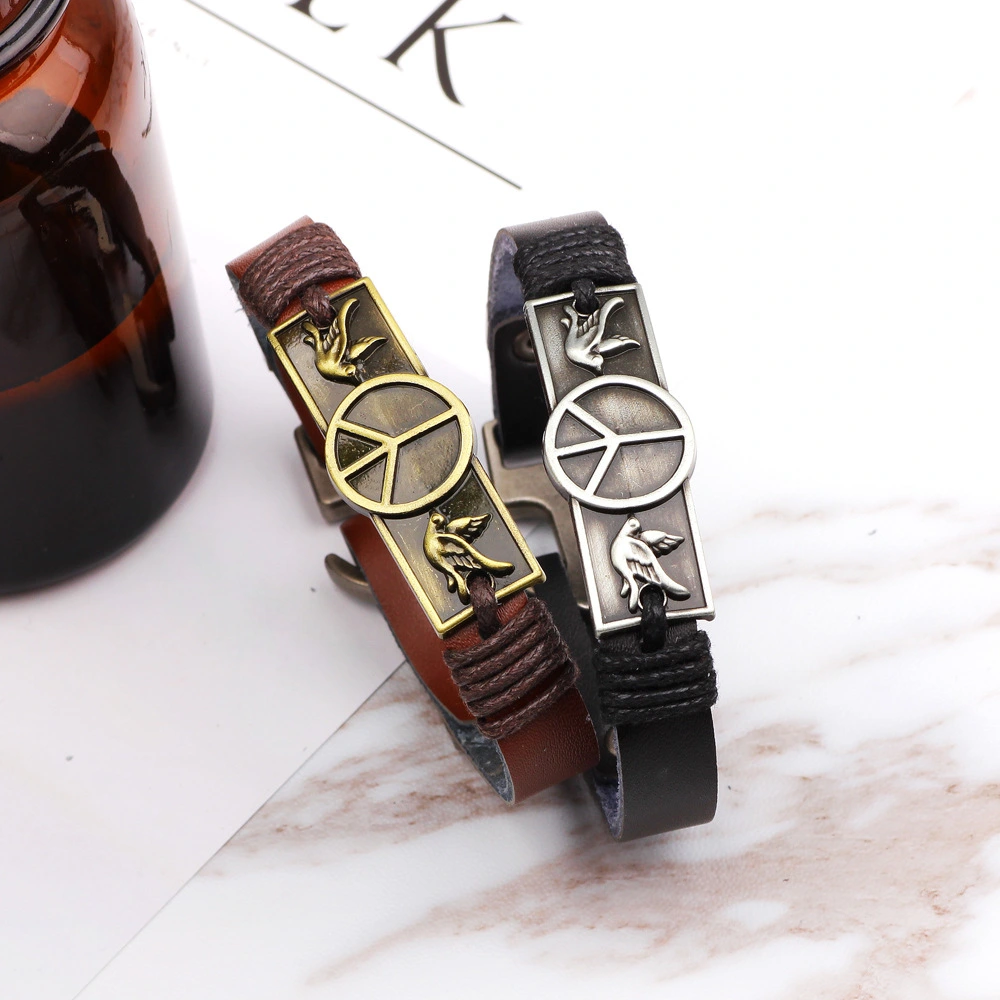 Fashionable Men's Antique Bronze Leather Bracelet