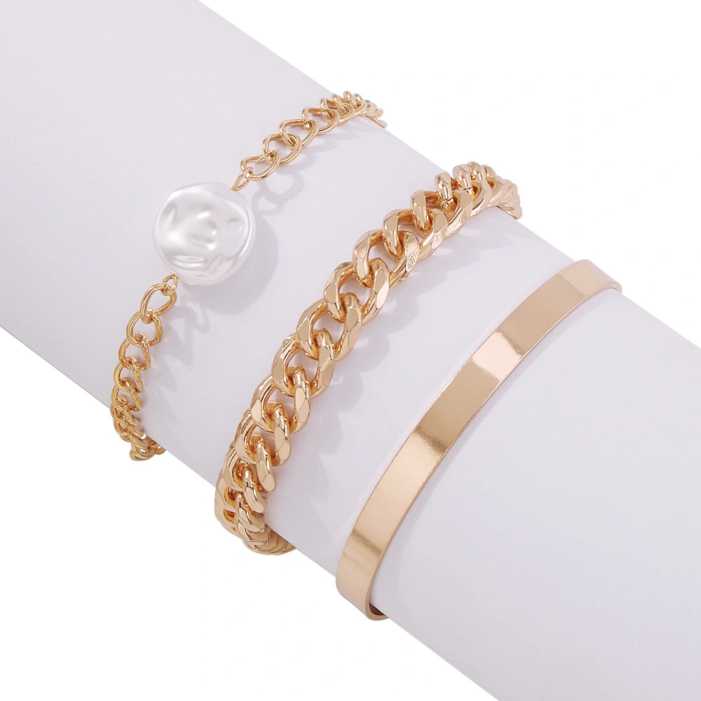 Pearl Hip Hop Chain Simple And Fashionable New Bracelet Set