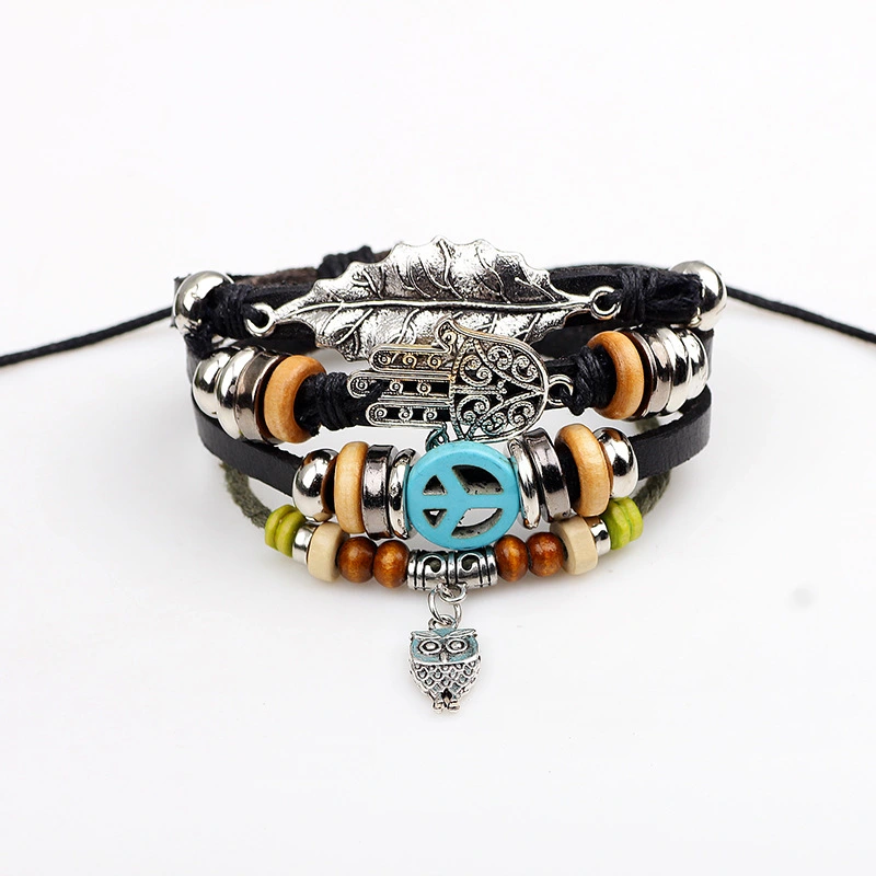 Fashion Palm Leaf Woven Leather Bracelet