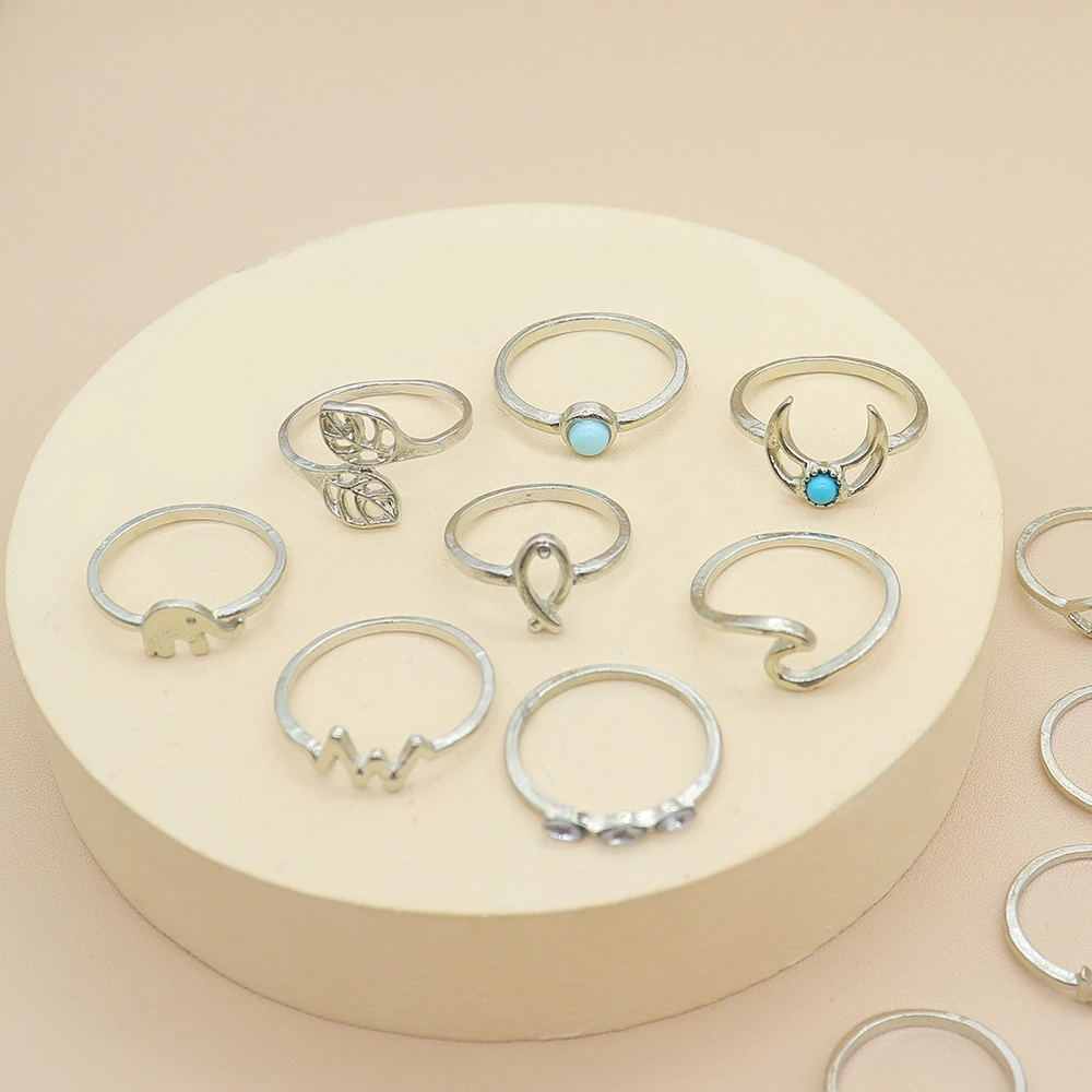 20Pcs/Set Elephant cross moon turquoise multi-piece ring