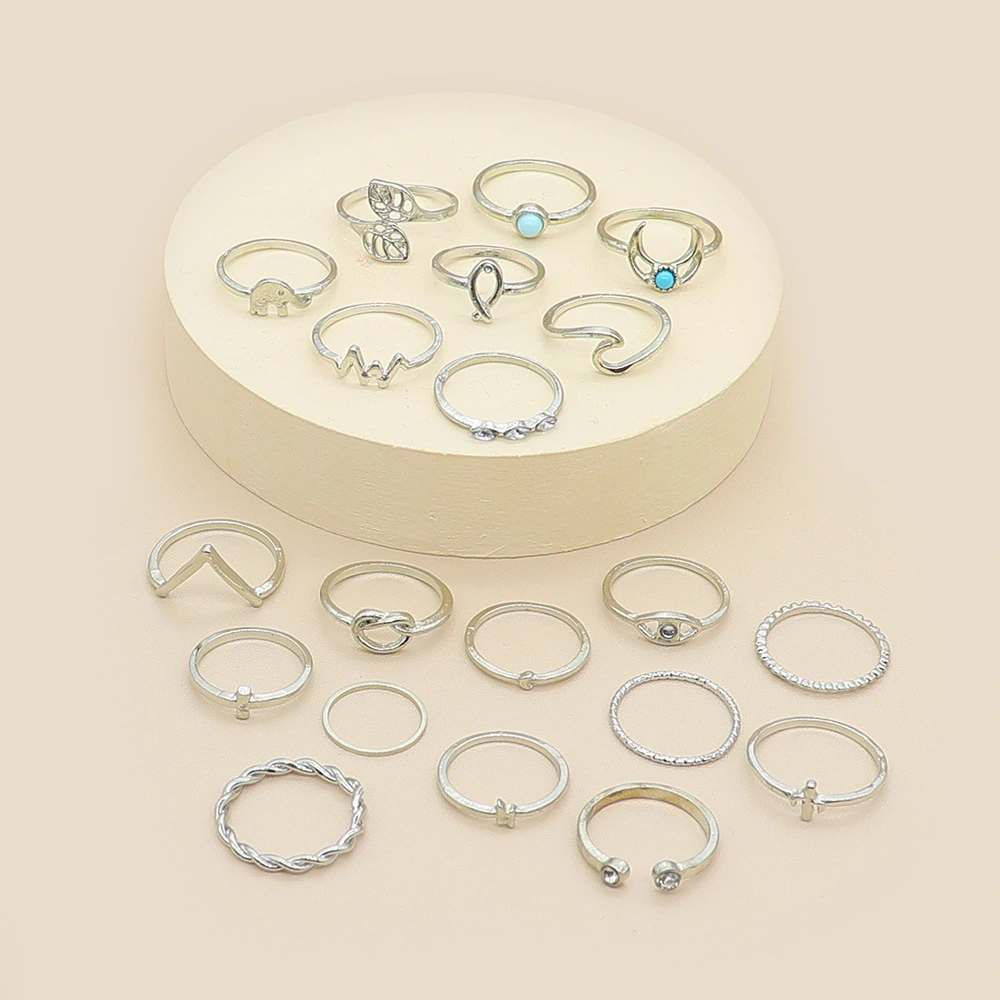 20Pcs/Set Elephant cross moon turquoise multi-piece ring