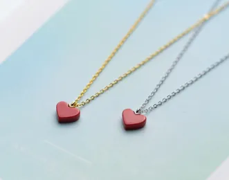 S925 Silver Love Necklace Female Red Heart-shaped Short Clavicle Chain