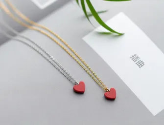 S925 Silver Love Necklace Female Red Heart-shaped Short Clavicle Chain
