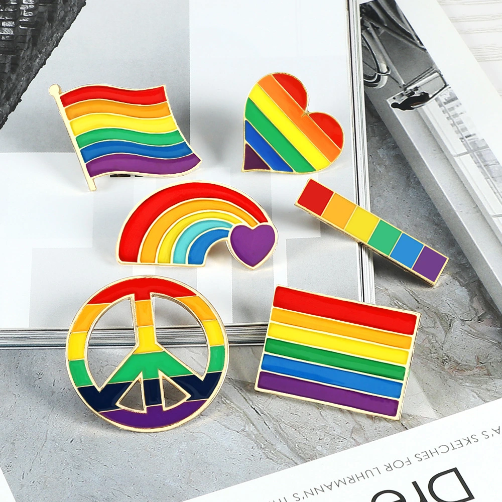 Creative Rainbow Bridge Sixcolor Rainbow Suit Brooch, Peace Metal Drip Pin, Cowboy Bag Jewelry Badge