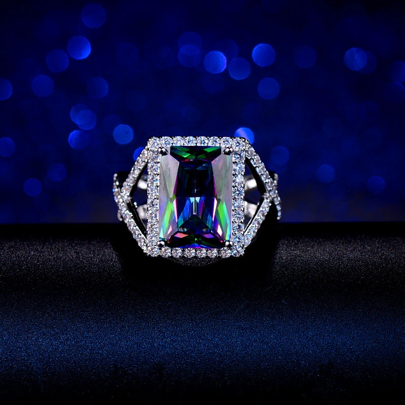Fashion Color Ring AAA Zircon Electroplating Platinum Ladies Hypoallergenic Ring