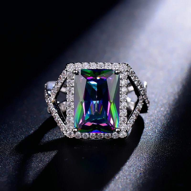 Fashion Color Ring AAA Zircon Electroplating Platinum Ladies Hypoallergenic Ring