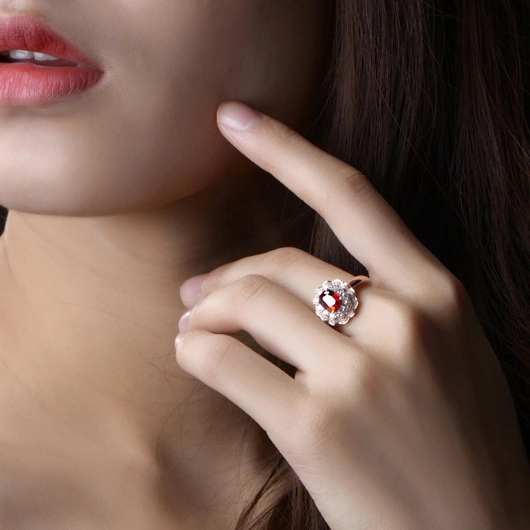 Red Flower Color Treasure Ring Women