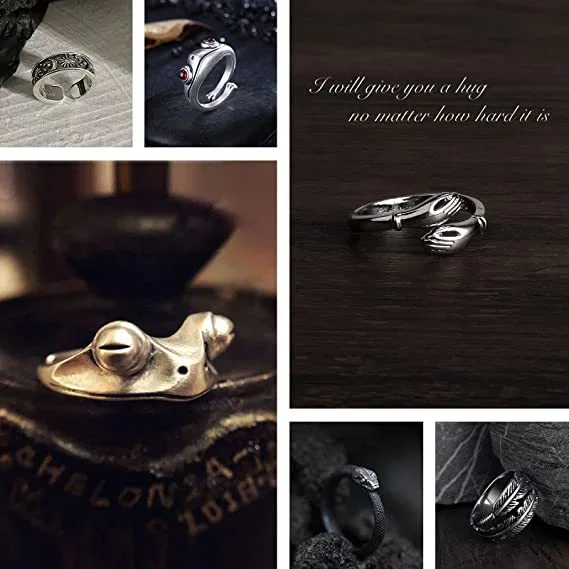 Fashion Thai Silver Frog Smiley Set Ring