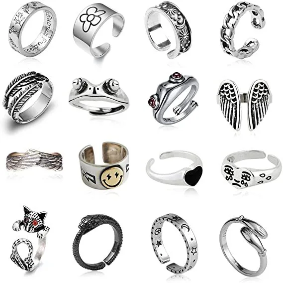 Fashion Thai Silver Frog Smiley Set Ring