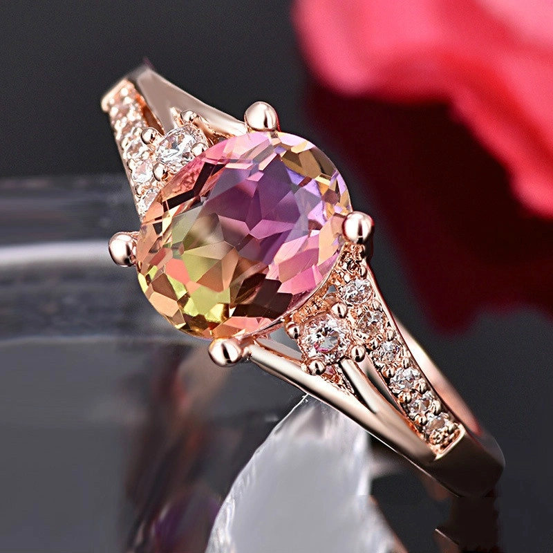 Gold Plated Crystal Ring Square Diamond Simple Ring Rose Gold Opal Ring